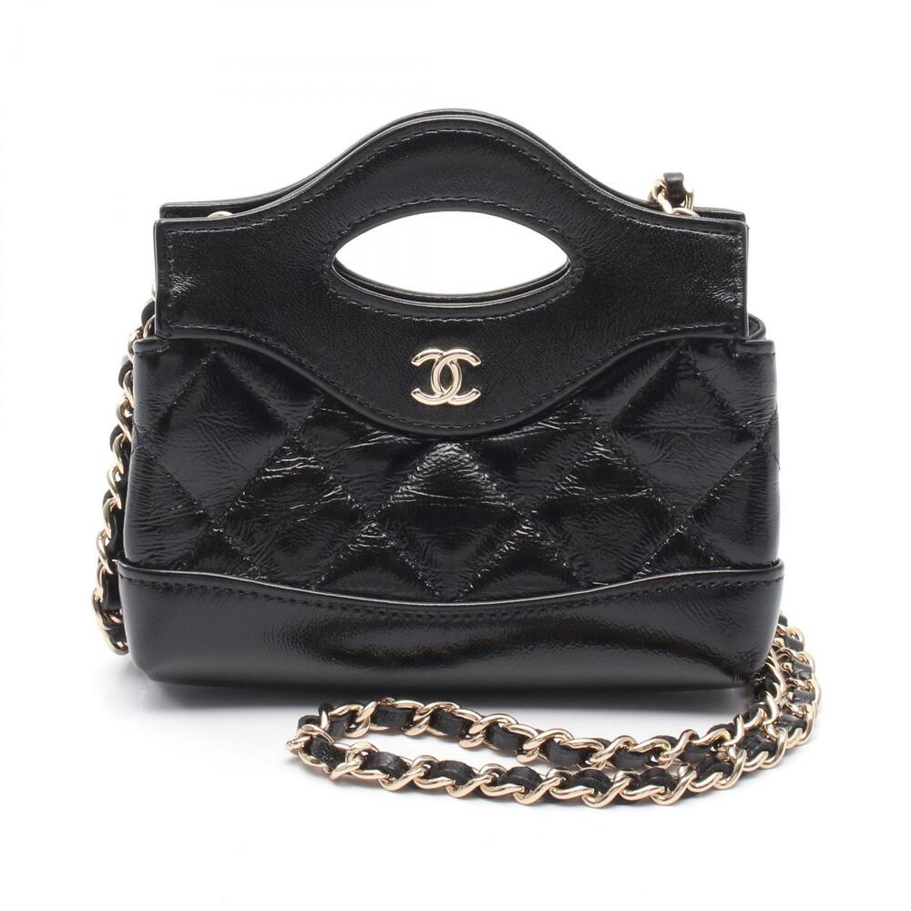 Chanel chain clutch shoulder bag leather black